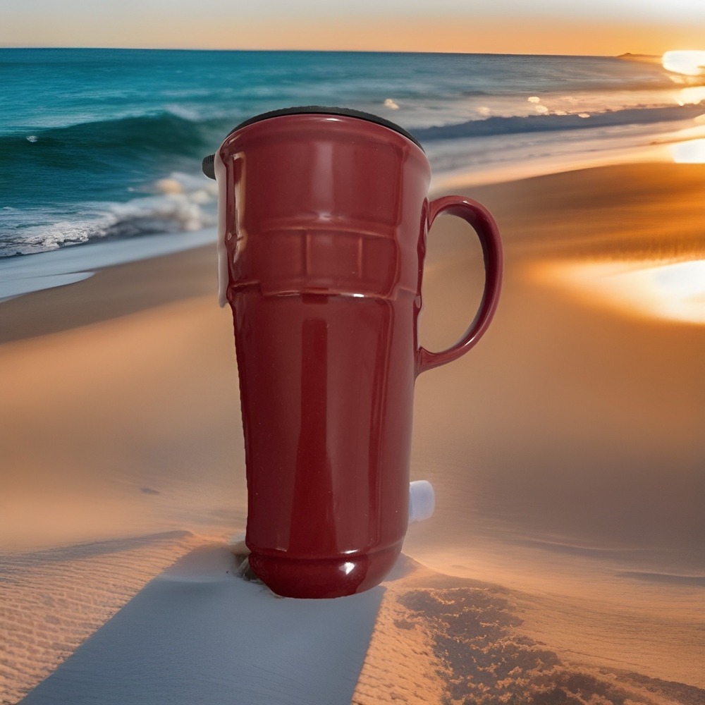 New Longaberger Woven Heavy Tradition Tall Paprika Color Travel Mug & Lid 16 Oz